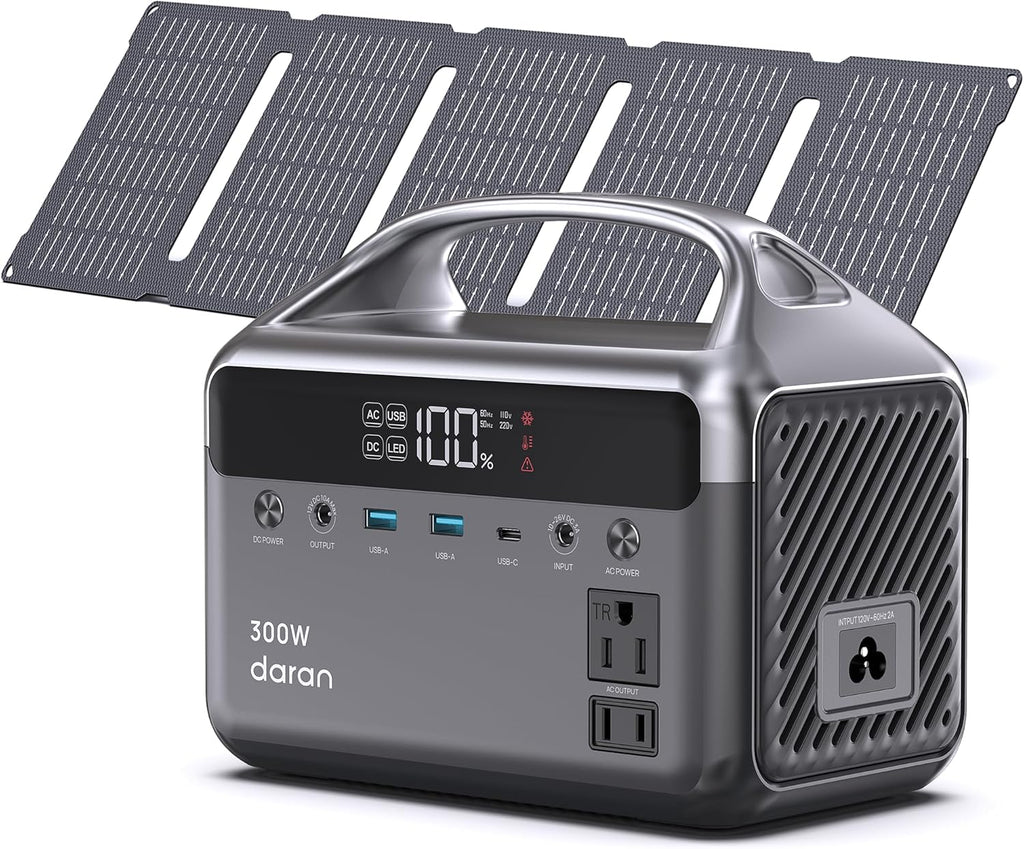 Solar Generator with Solar Panel, Portable Power Station 192Wh, 300W | 600W Surge, Solar Power Bank with AC Outlets