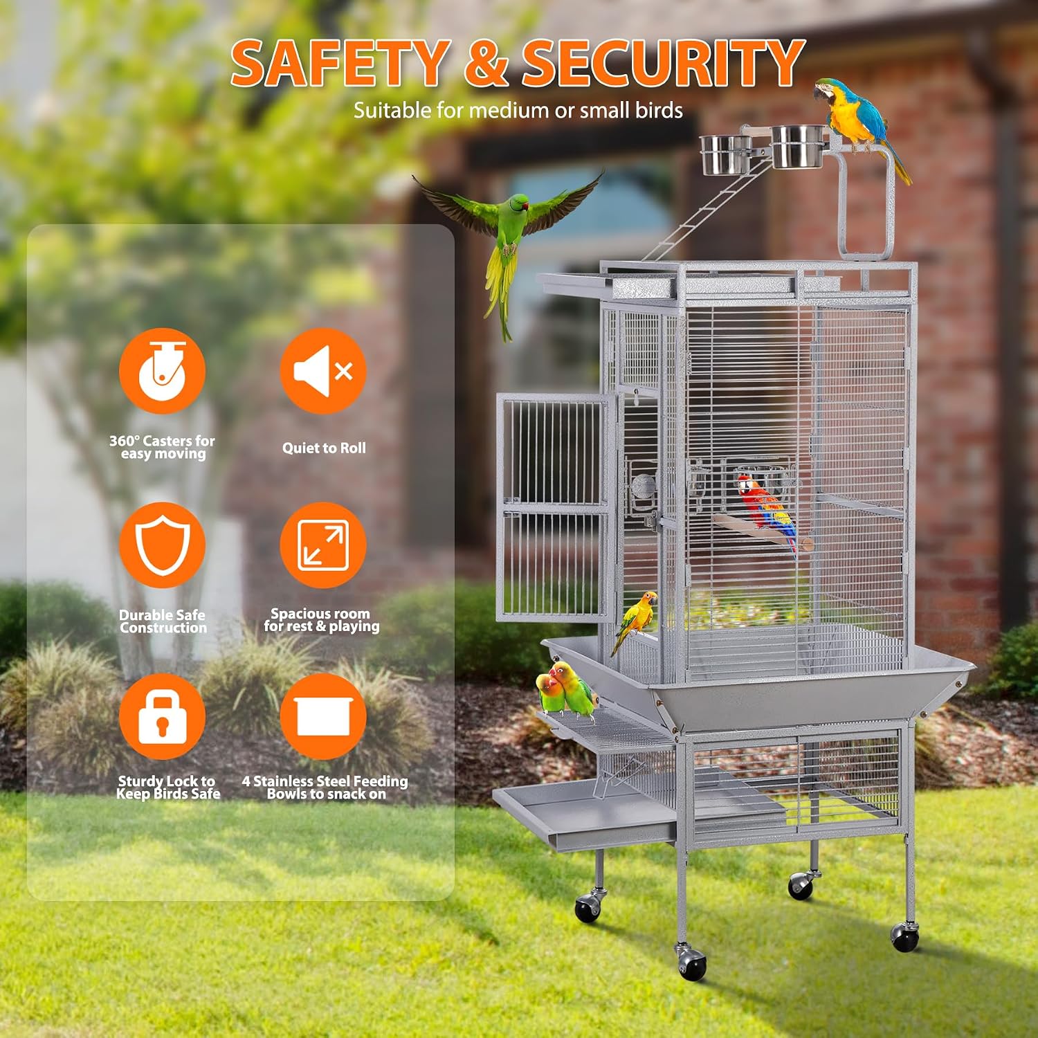 PRO 61-inch 2in1 Large Bird Cage with Rolling Stand Playtop Parrot Chinchilla Finch Cage Macaw Conure Cockatiel