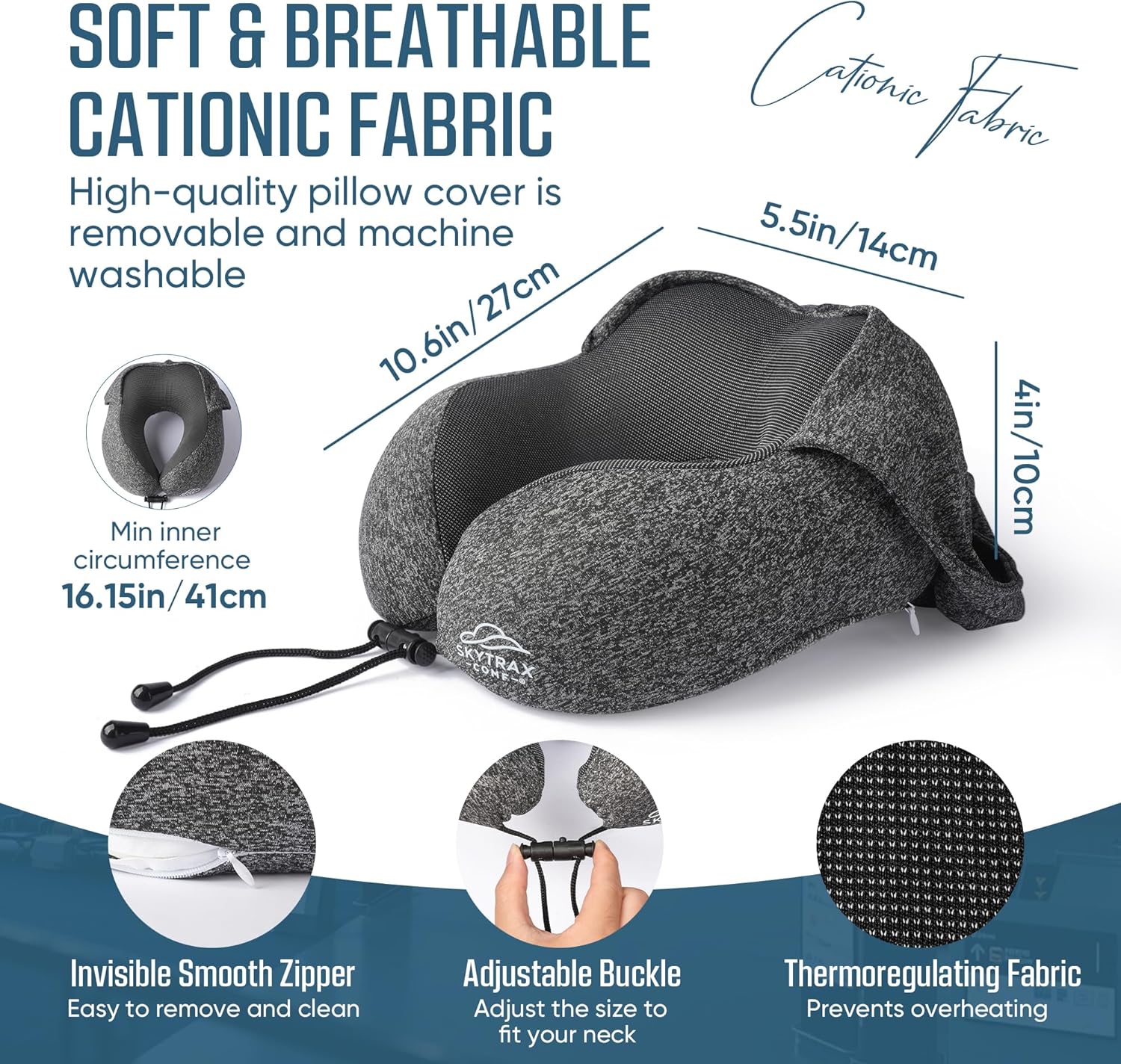 SkytraxComf Travel Neck Pillow with Hood for Privacy on Long Flights | Memory Foam | Airplane Sleep | Safety-Tested