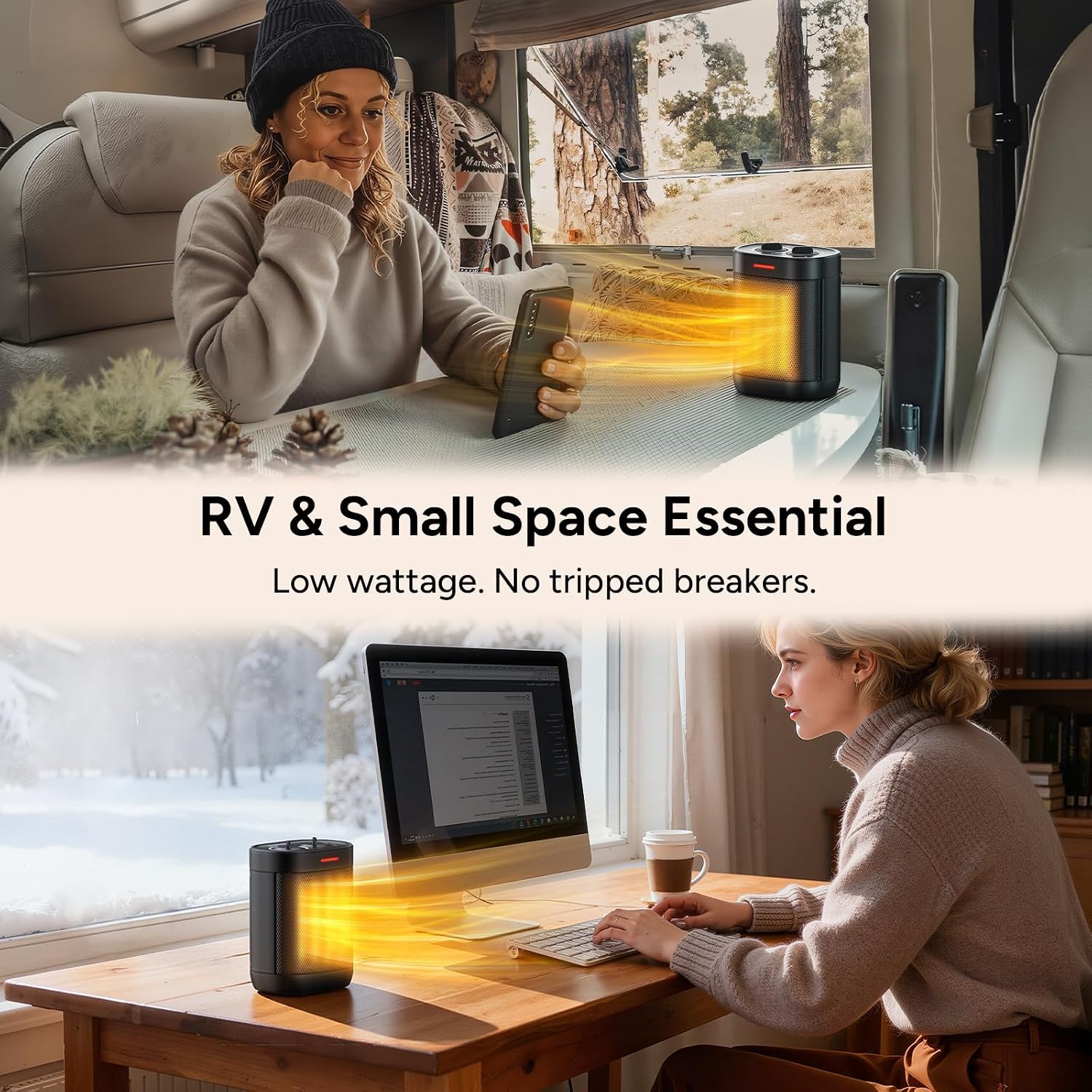 Ceramic Personal Space Heater for Office Desk & RV, 1000W/700W Low Wattage Electric Heater Under Desk, Circuit