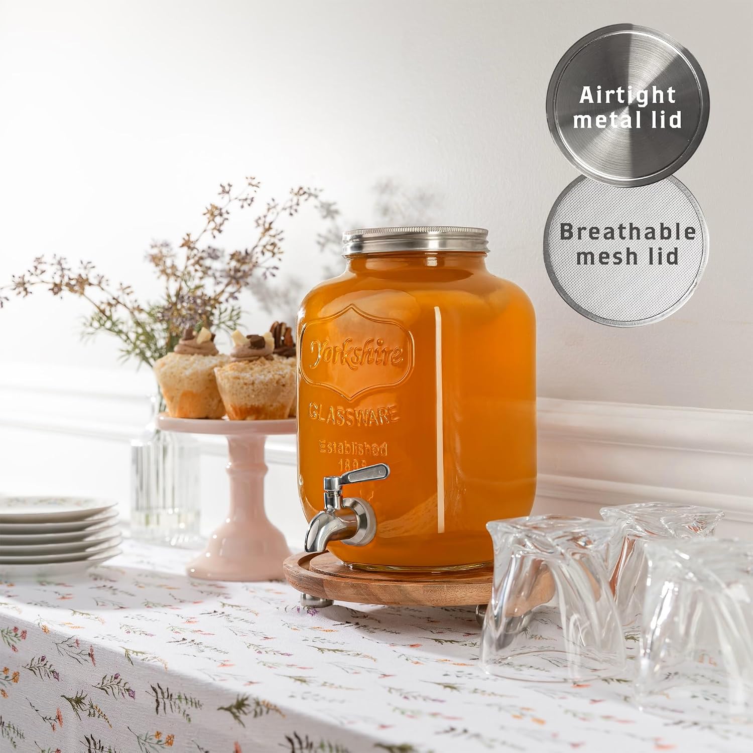 Kombucha Continuous Brewing Jar with Spigot - Gallon Glass Jar Dispenser & Scoby Starter Hotel with Mesh Lid &