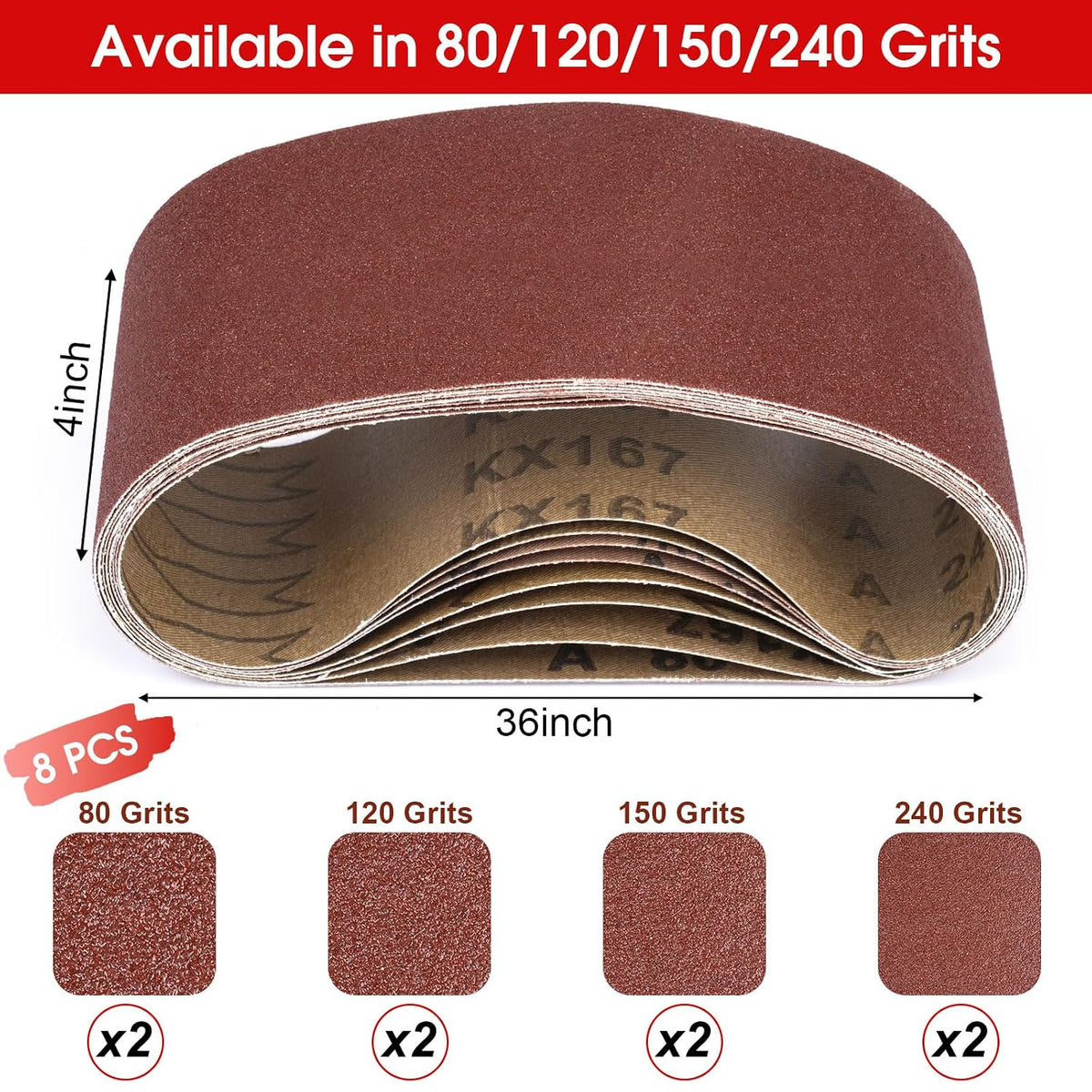 8 Pcs Belt Sander Paper, 3x21 Belt Sander Sanding Belts Sanding Belt