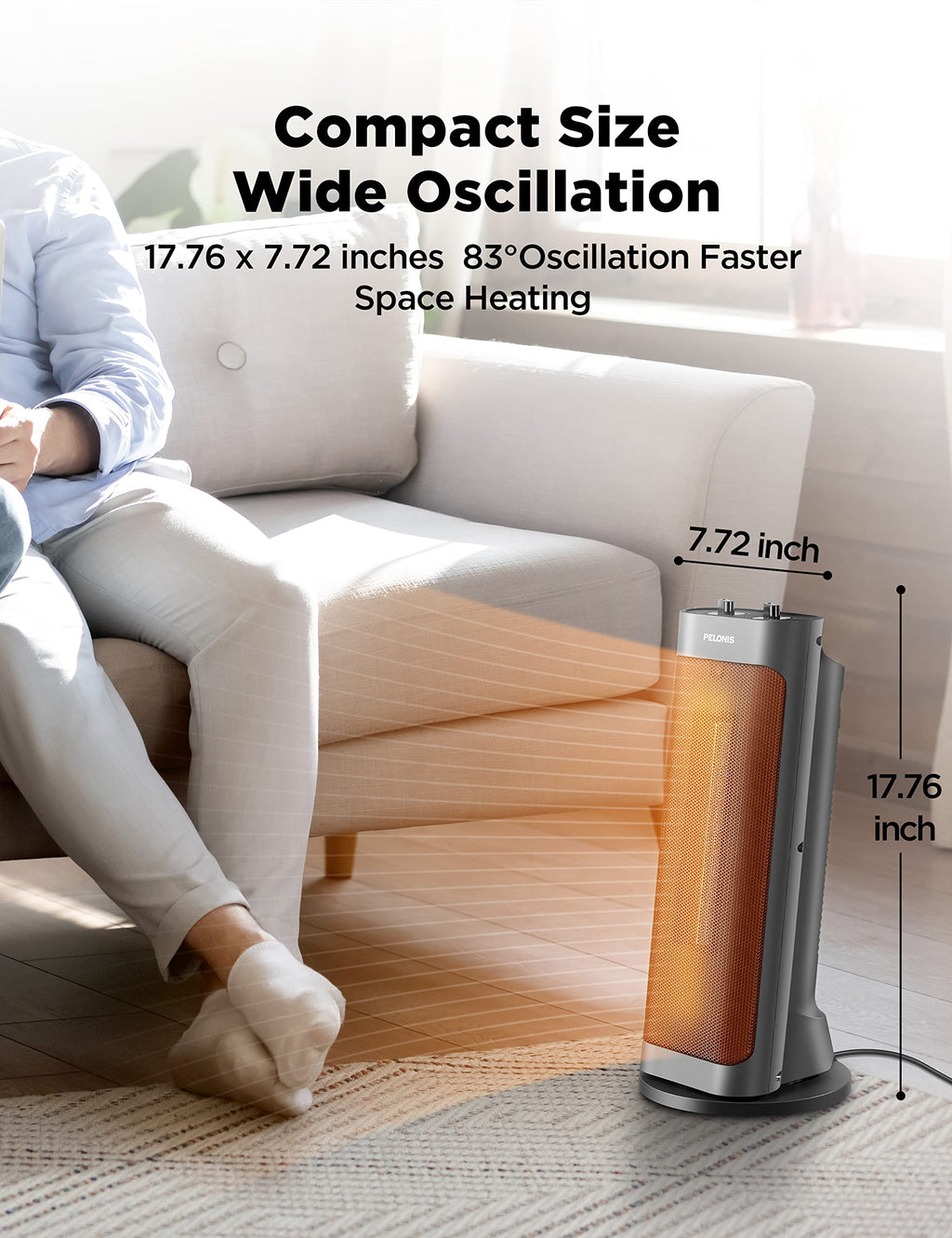 PTH15A2BGB 1500W Fast Heating Space Heater, Programmable Thermostat, Easy Control, Widespread Oscillation, Over