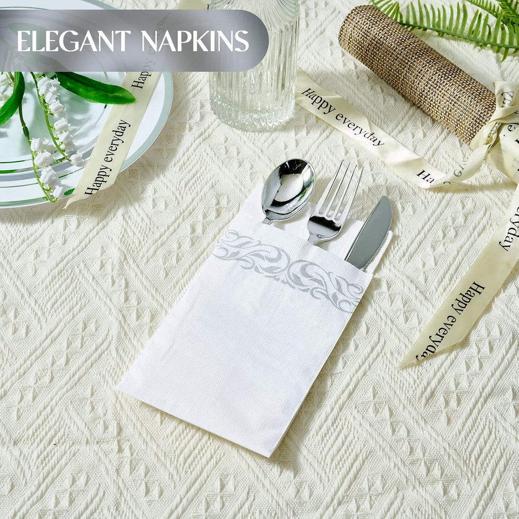 400 Pack Paper Napkins, Soft Dinner Napkins, 3 Ply, Silver