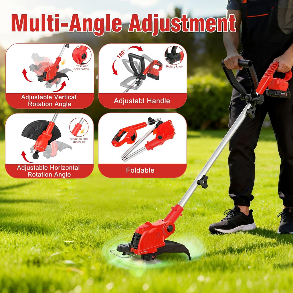 21V Electric Weed Wacker & Edger Lawn Tool Auto-Feed with 2.0Ah X 2 Battery | 12 Inch String Trimmer, 2-in-1 Weed