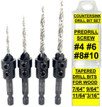 FTG USA 4 Pc #4#6#8#10 Countersink Drill Bit Set with Tapered Drill Bits
