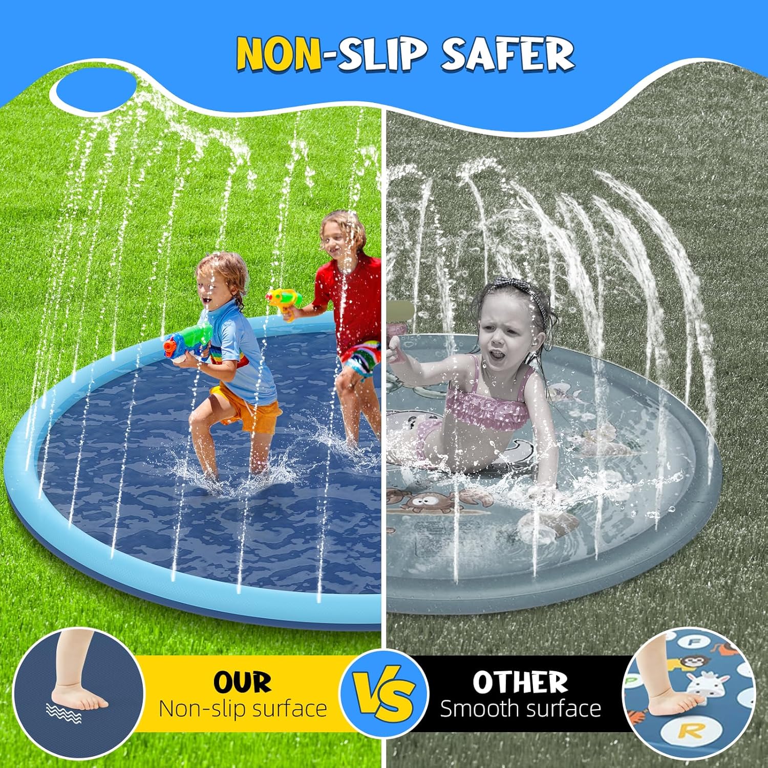Non-Slip Splash Pad for Kids and Dog, 80" Extra Large Baby Play Mat, Dog Pool Toys, Thicken Sprinkler Pool Summer