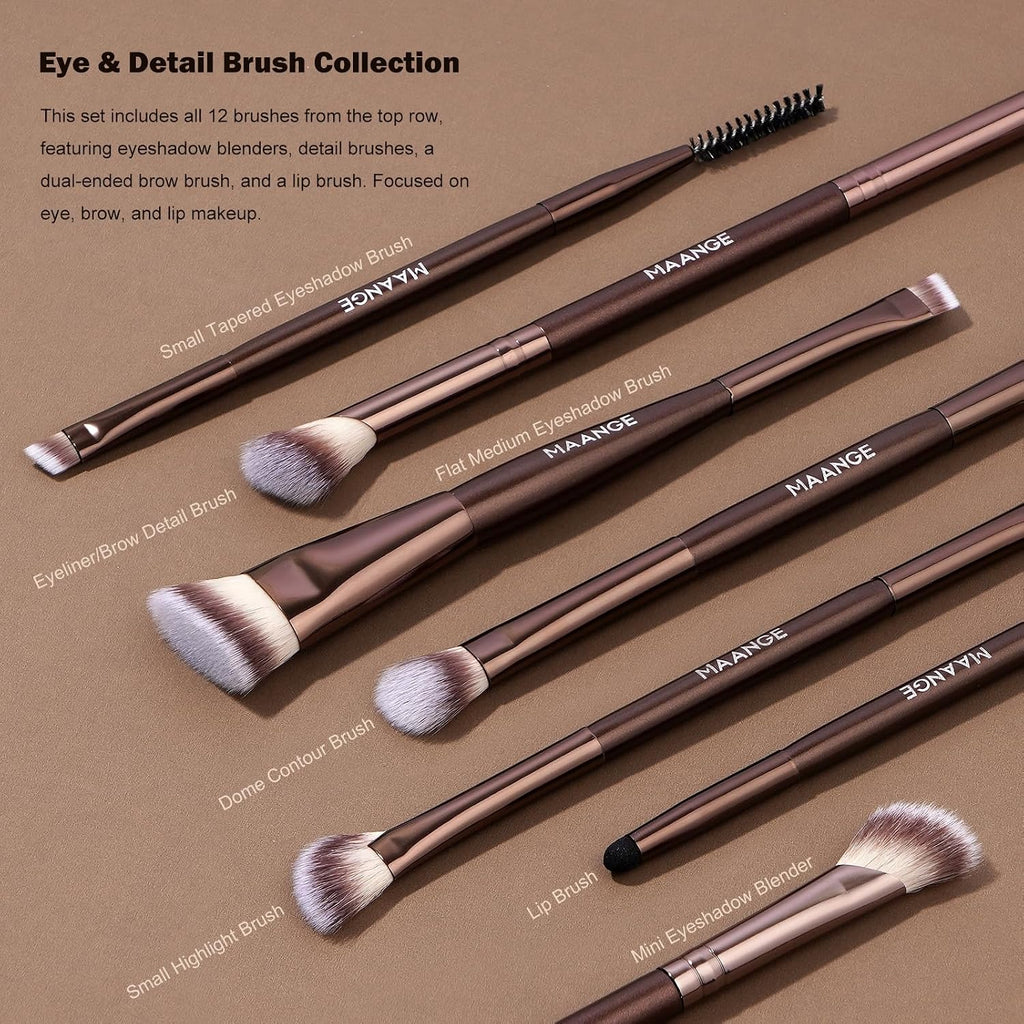 21 Pcs Makeup Brush Set Double-Ended with Travel Case, Coffee Brown