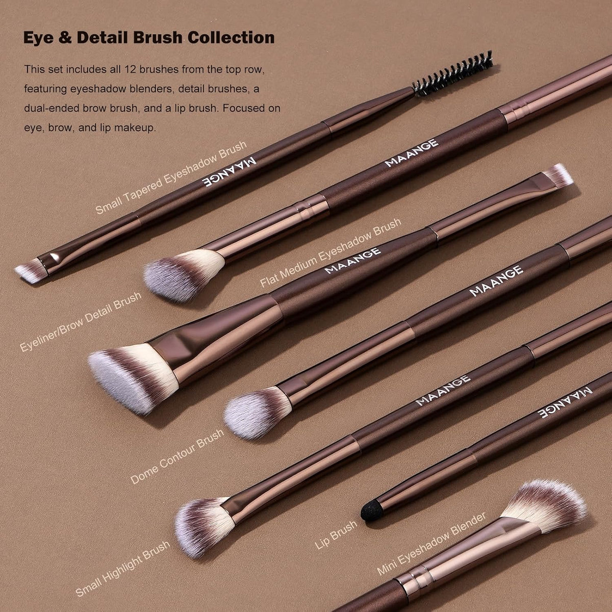 21 Pcs Makeup Brush Set Double-Ended with Travel Case, Coffee Brown