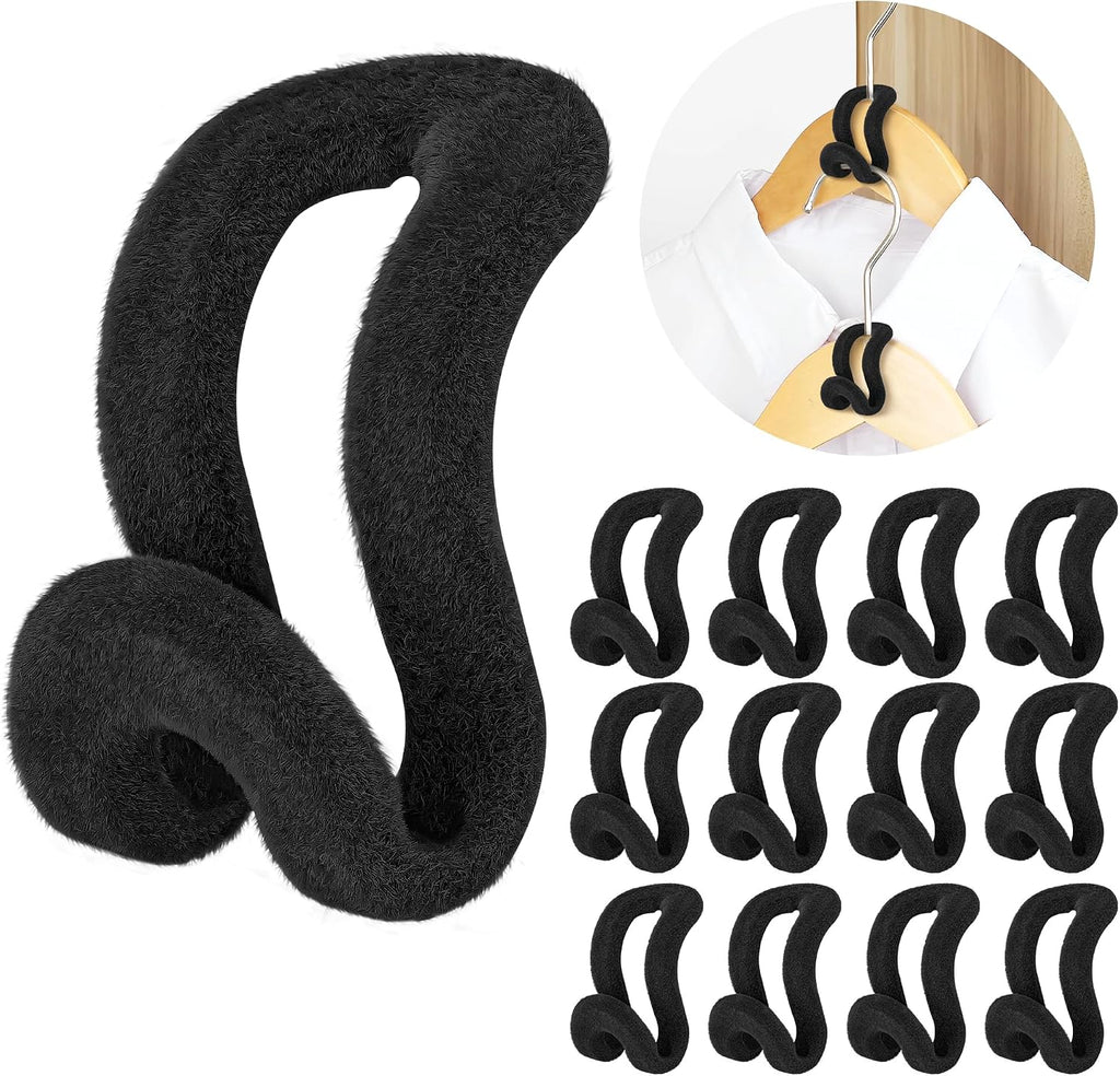 60 Pack Velvet Space Saving Hanger Connector Hooks for Closet, Black | Cascading Hanger Hooks, College Dorm Essentials