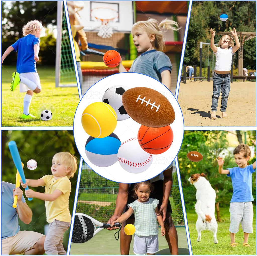 Mini Sports Balls 2.8 inch Set of 6 Foam Ball for Kids Soft Balls for Toddlers with Bag Includes Soccer, Basketball
