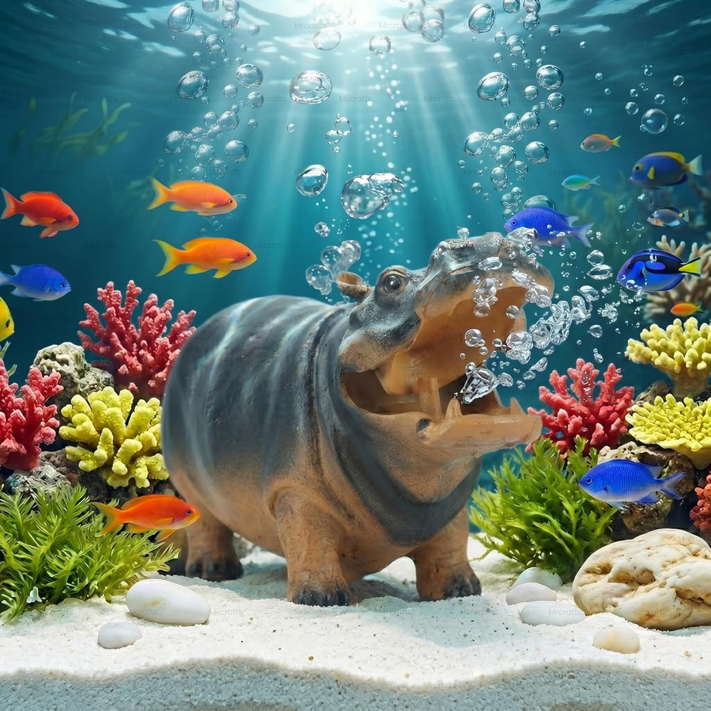 Aquarium Hippo Air Bubbler Decor, Resin Fish Tank Air Pump Decoration, Air Stone Decor with Oxygen Tube, Unique Gift