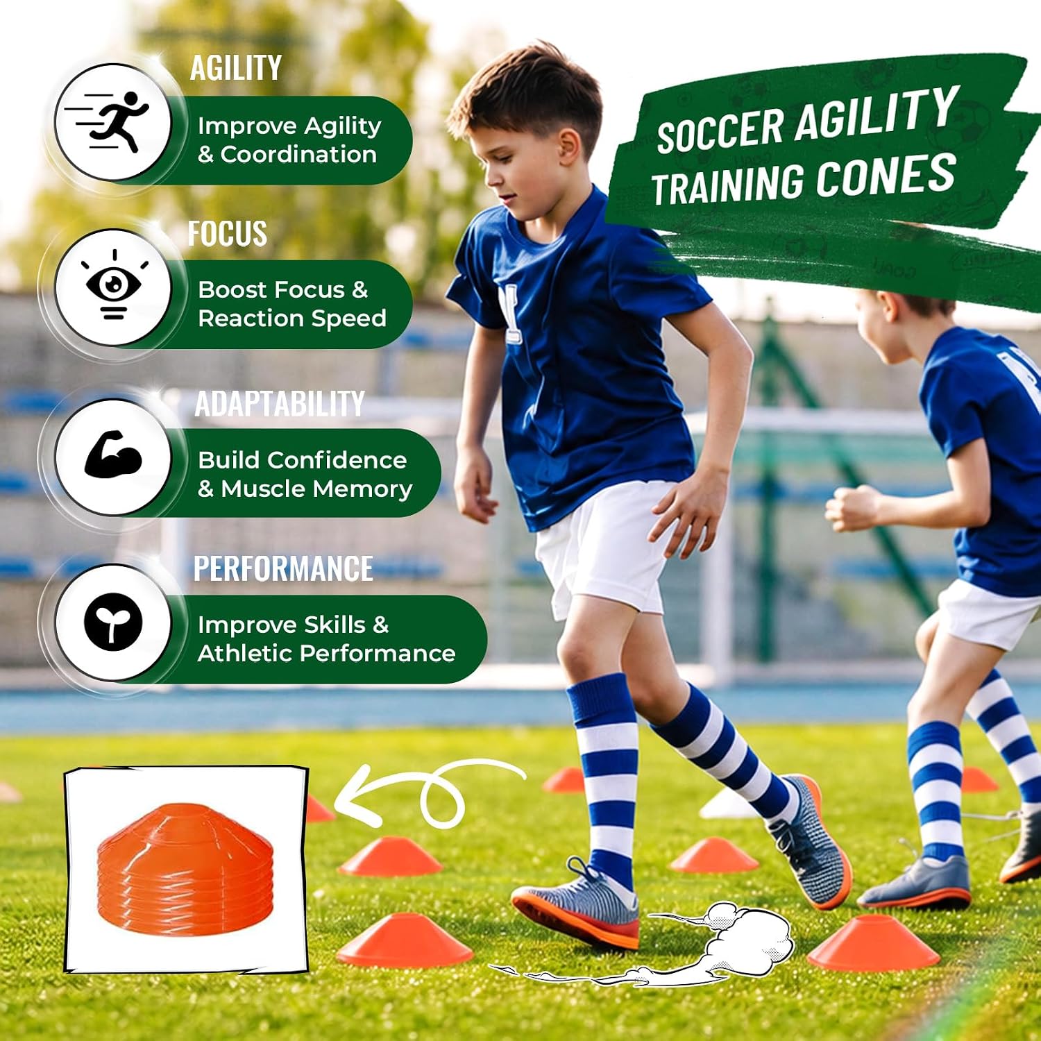 Kids Soccer Goal Set for Backyard, Portable Soccer Nets Set of 2 with Soccer Ball, Scoreboard, Agility Ladder, Cones