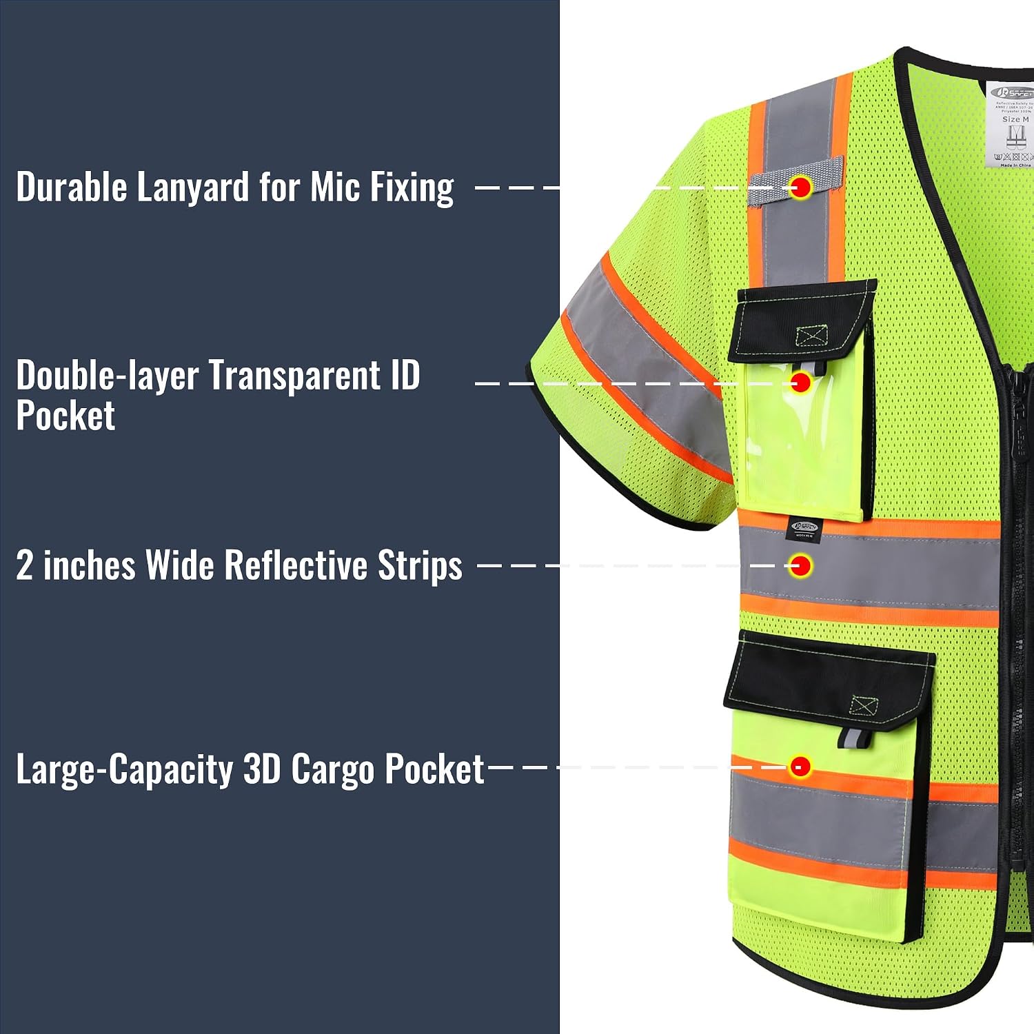 Safety Vest for Men Women Hi Vis with Pockets and Cushioned Collar Construction Vest Meet ANSI Standard (BX360)