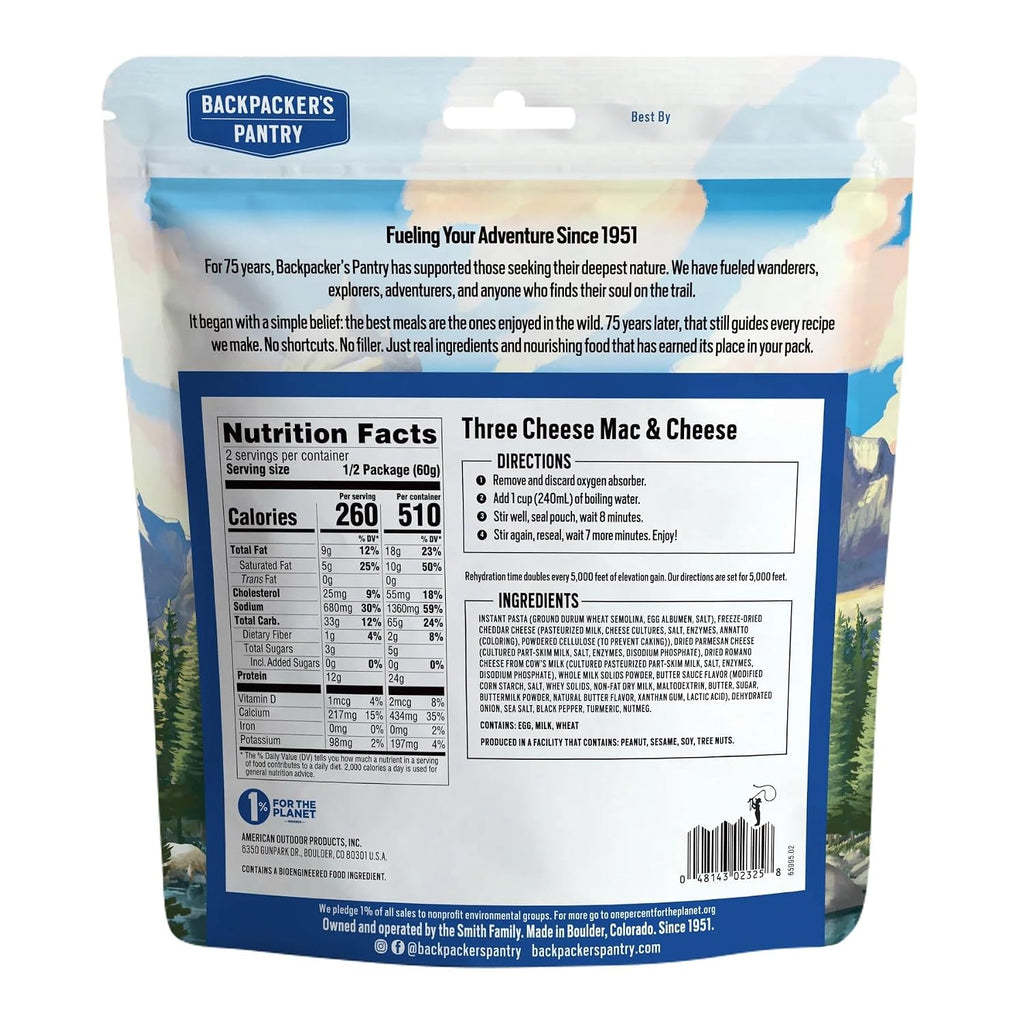 Three Cheese Mac & Cheese | 1-Pack | 24g Protein | 510 Cal | Vegetarian, Nut Free | Made in the USA | Freeze Dried