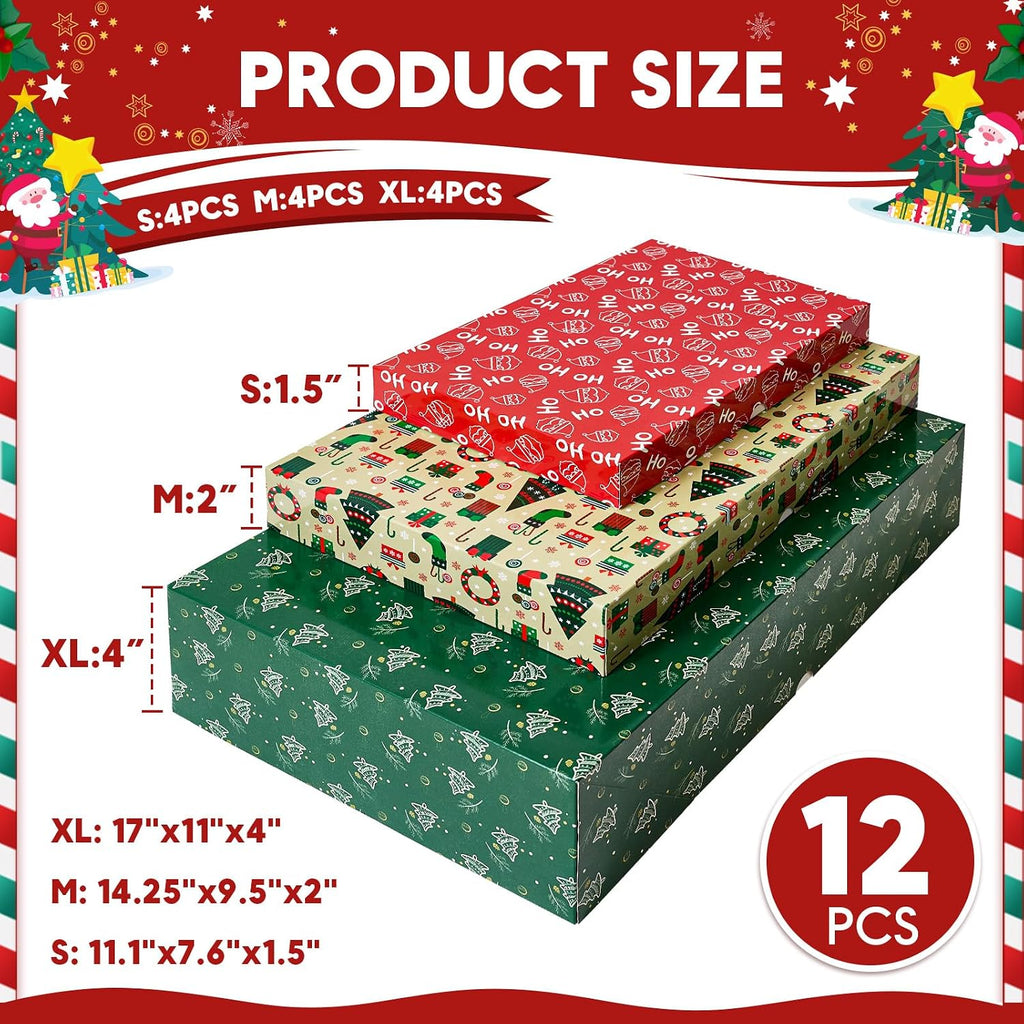 12 Pack Large Christmas Boxes for Presents, Assorted Sizes Christmas Gift Boxes with lids, 17" Premium Clothing Boxes