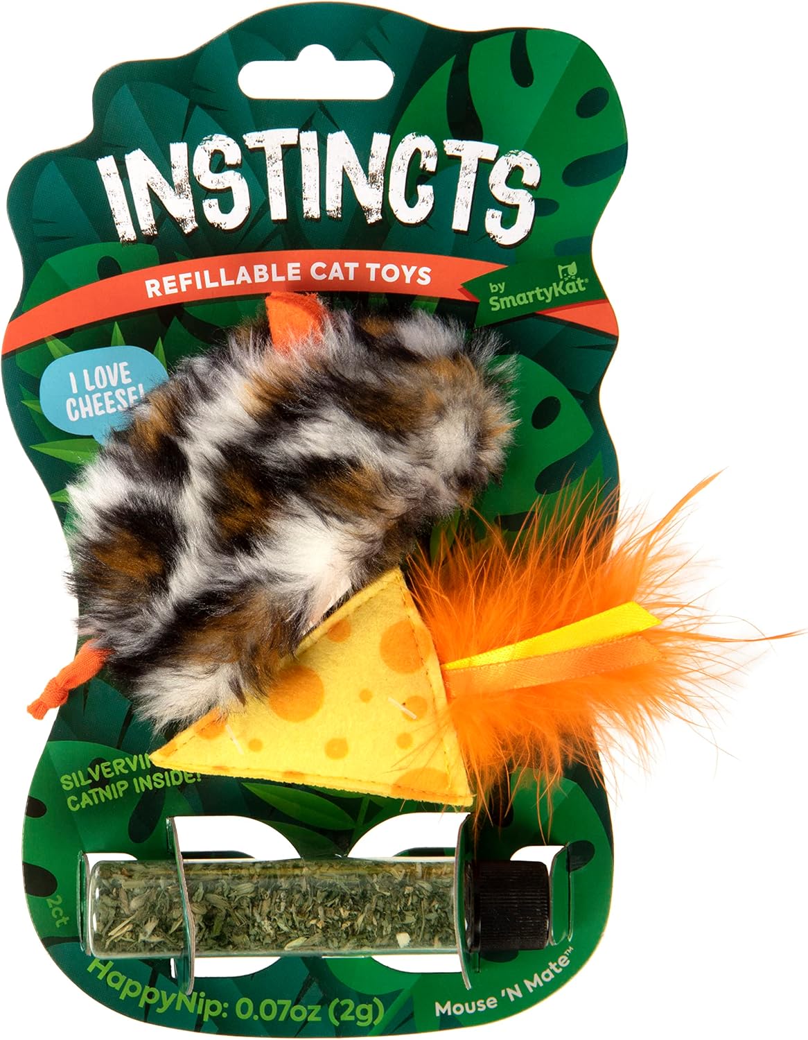 Instincts by SmartyKat 2-Pack Mouse 'N Mate Plush Refillable Cat Toys w/HappyNip Tube (Catnip & Silvervine)