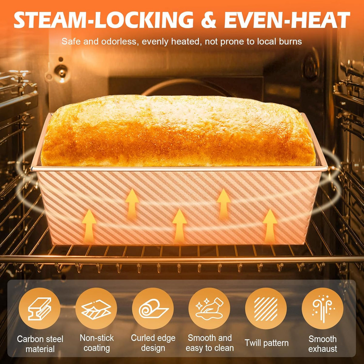 Pullman Loaf Pan with Lid, 2 Pack 2.2 LB & 1 LB Dough Capacity, Non-Stick Carbon Steel Bread Pan for Sandwich Bread