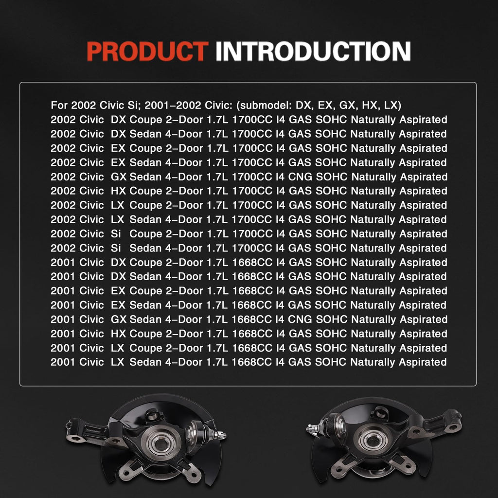 Front Steering Knuckle & Wheel Bearing Hub Assembly for 2001-2002 Civic