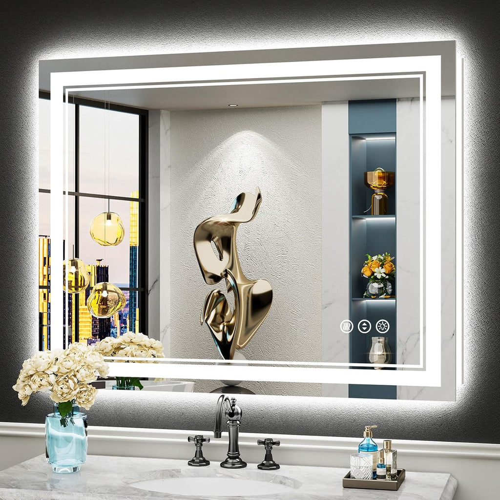 40x32 LED Bathroom Mirror with Lights, Backlit & Front Lit Anti-Fog | Lighted Vanity Mirror, Dimmable, 3-Color Temp