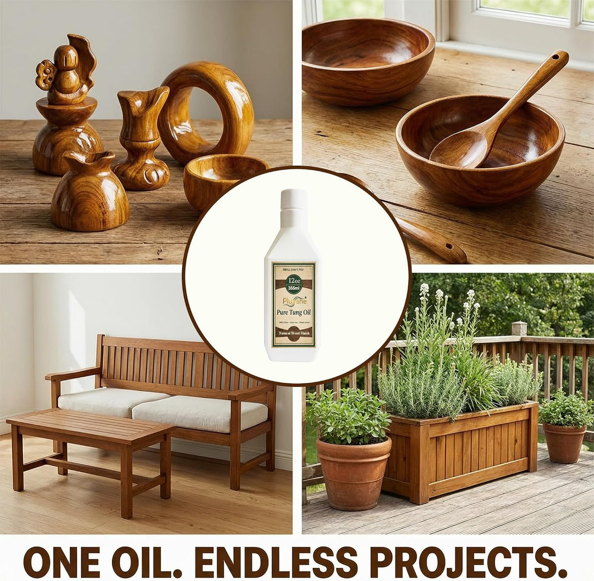 Pure Tung Oil 12oz – 100% Natural Wood Finish for Small Projects