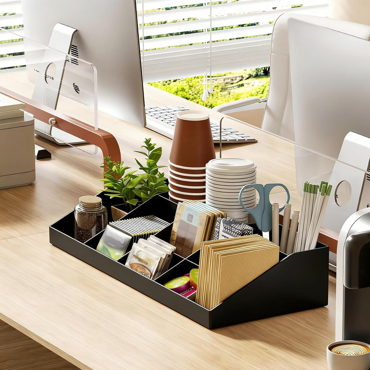 Coffee Condiment Organizer Holder 10-Compartment Black