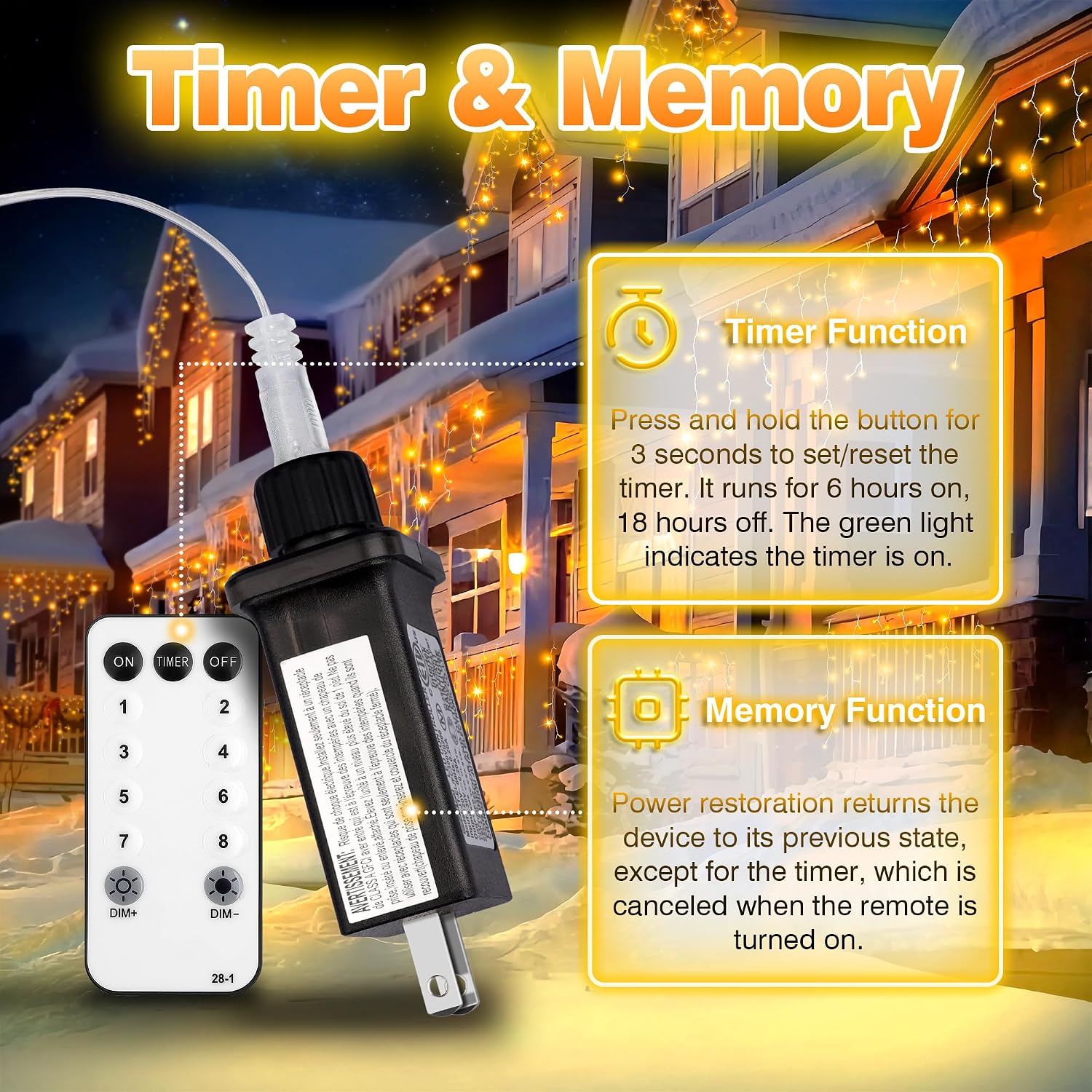 624 LED Icicle Lights Outdoor, Plug in 59ft Waterproof Christmas String Lights, 8 Modes 4 Adjust Brightness, Remote &