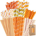 200 Pieces Thanksgiving Paper Straws Orange and Gold Assorted Paper Straws Biodegradable Drinking Straw Mix for Fall