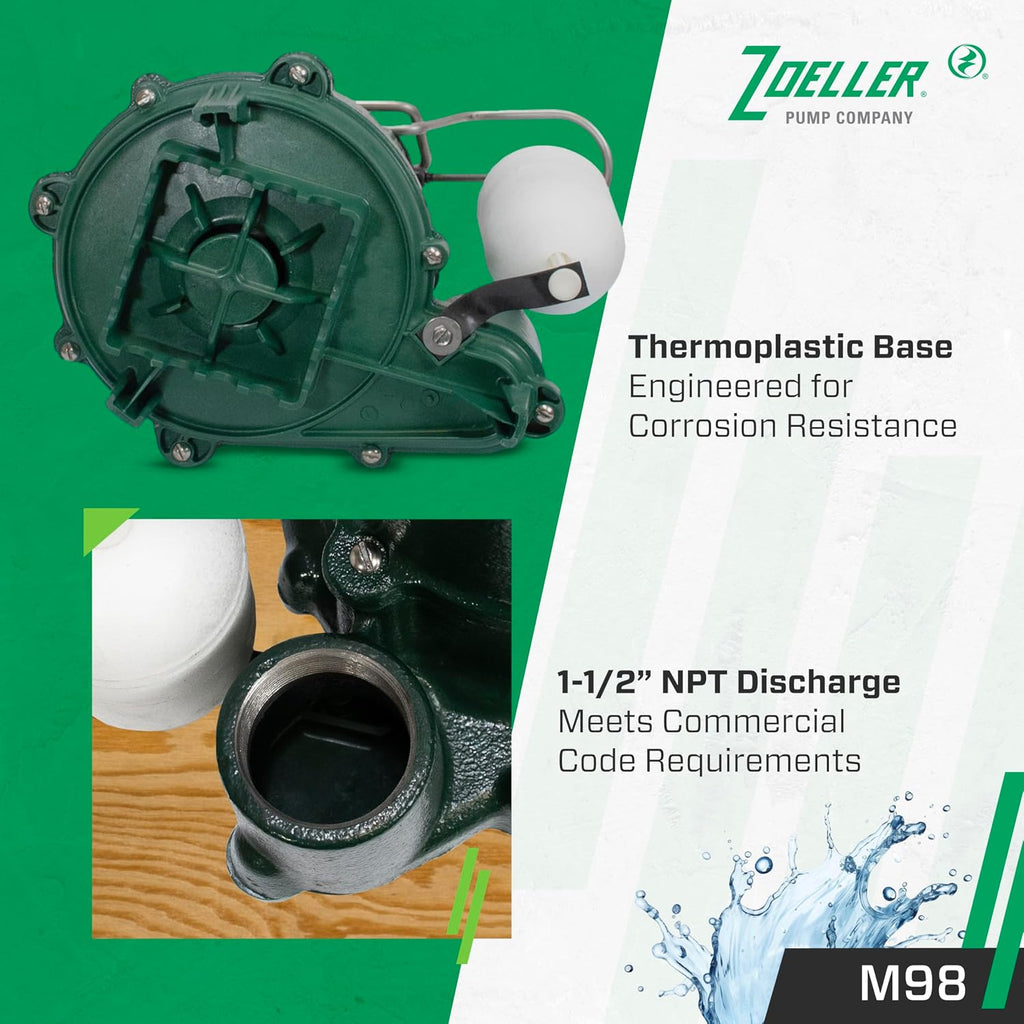 Zoeller M98 Flow-Mate Sump Pump - 1/2 HP - Cast Iron - LED Power Plug