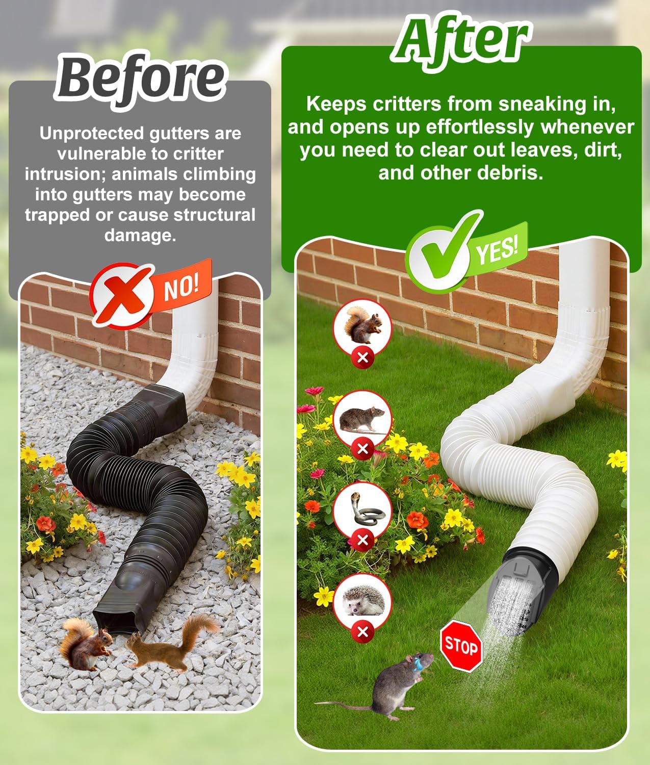 Rain Gutter Downspout Extension Hose Guard, Drain Downspout Extender Outlet Filter and Leaf Guard, for Standard 4''