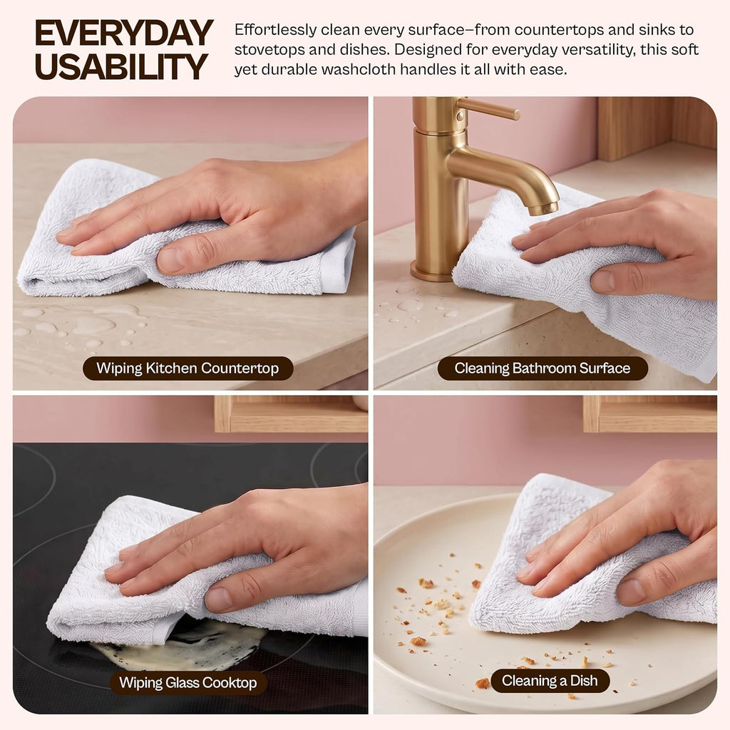 24 Pack Cotton Washcloths Set, 100% Ring Spun Cotton, Premium Quality Flannel Face Cloths, Highly Absorbent and Soft