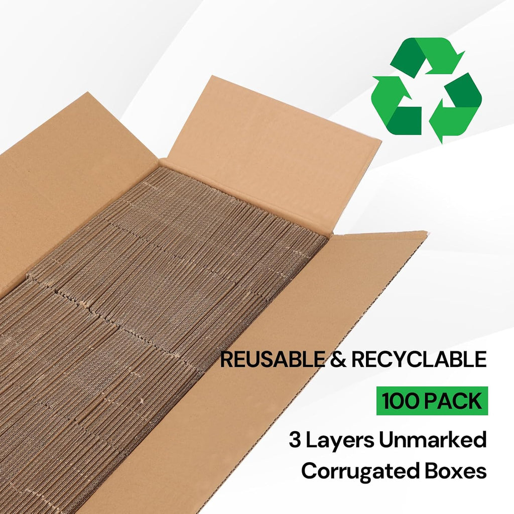 100 Pack 4x4x2 Shipping Boxes Brown, Small Corrugated Cardboard Box for Mailing, Packaging Small Business, Kraft