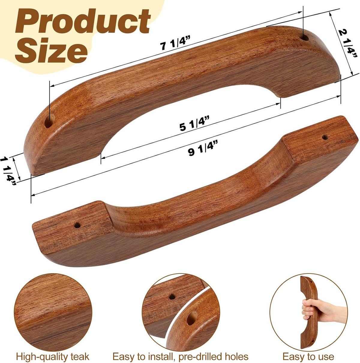 Wooden Grab Handle Teak Handrail Solid Teak Grab Handle