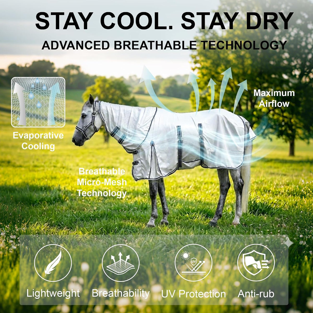 Horse Fly Sheet with Neck & Belly Wrap, Breathable Fine Mesh