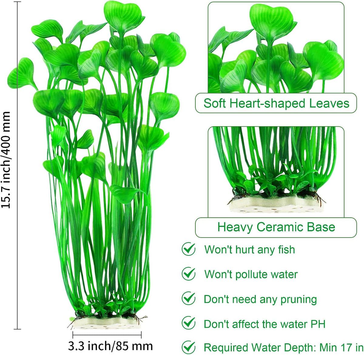 Plastic Fish Tank Plants, 2 Pack Artificial Tall Aquarium Plants for Fish Tank Decor, 15.75 Inches (Green)