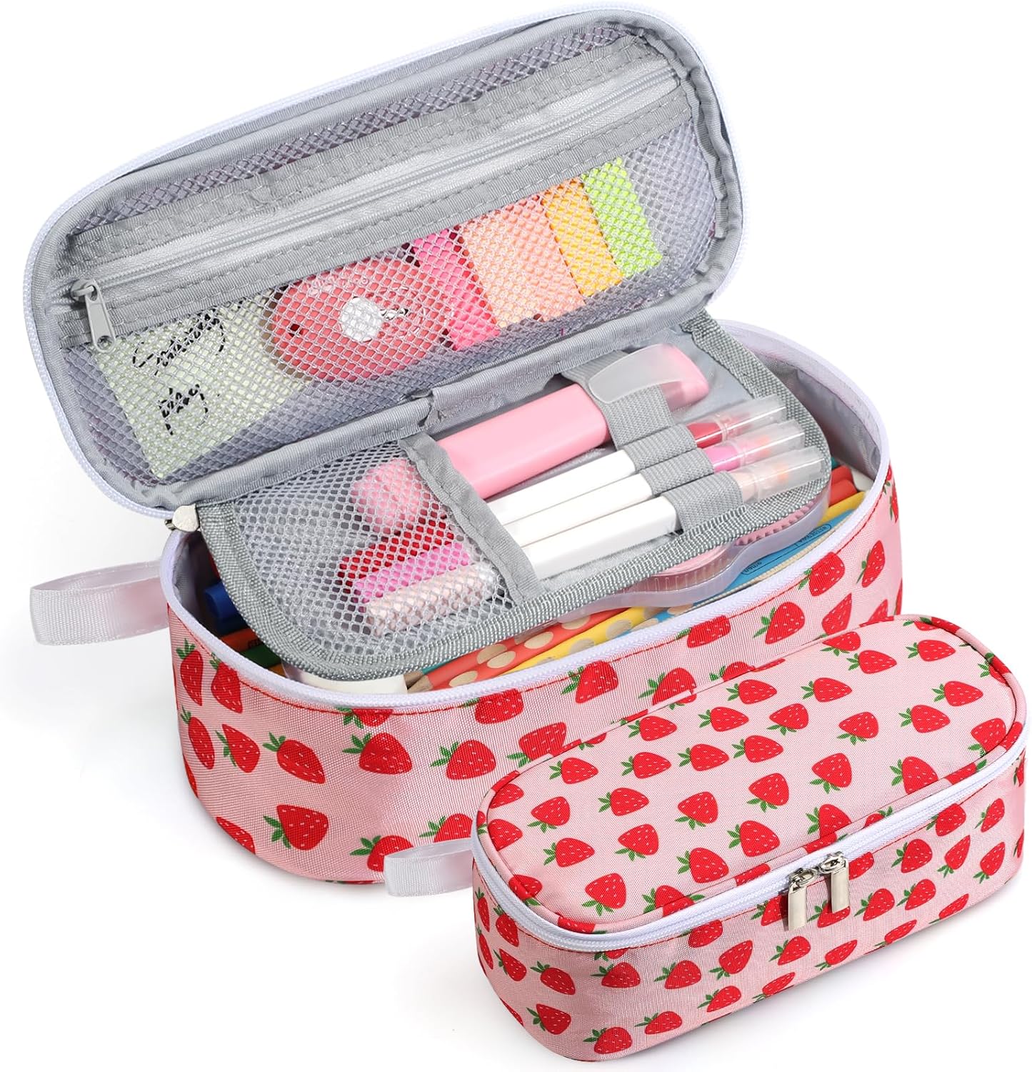 Large Capacity Pencil Case Portable Pencil Pouch Bag School Supplies for College Students Girls Boys Adults(Strawberry)