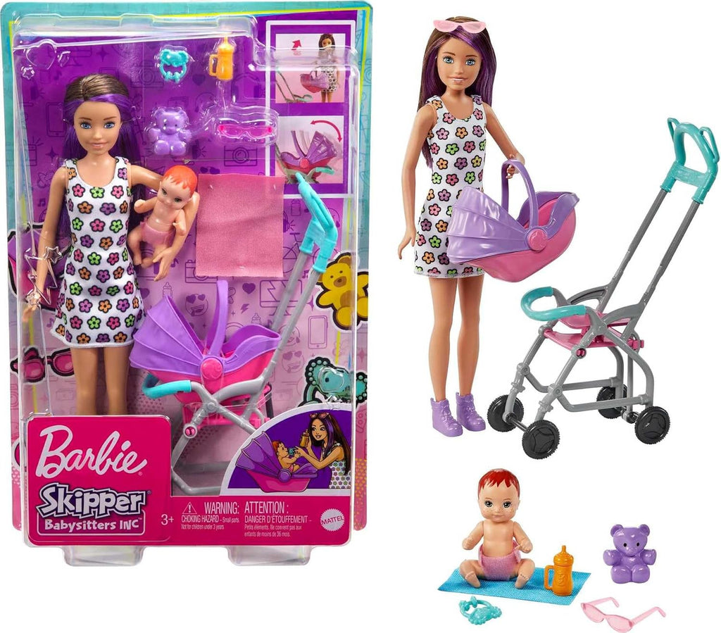 Barbie Skipper Babysitters, Inc. Playset with Skipper Babysitter Doll (Brunette), Stroller, Baby Doll & 5