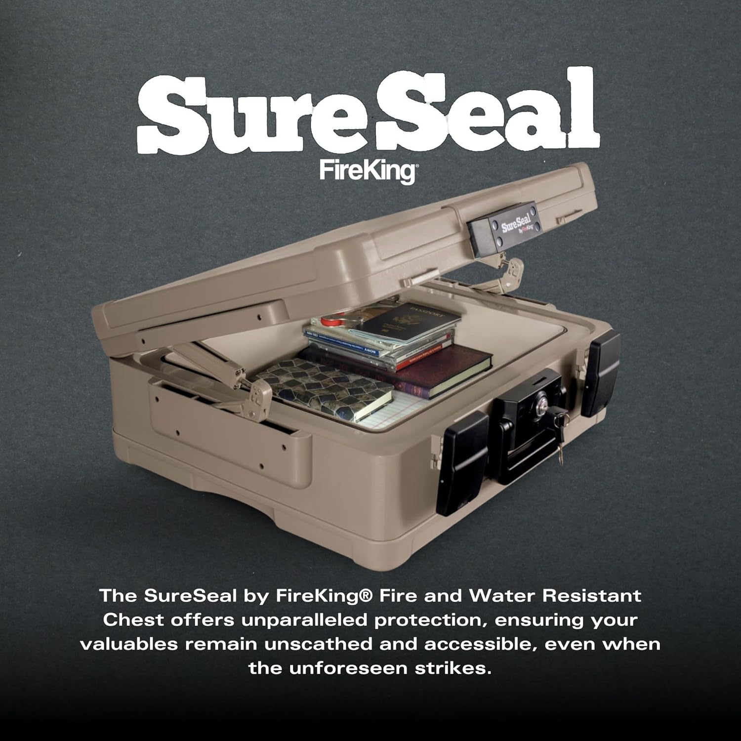 SureSeal Fire Safe with Key Lock, 1 Hour Fire Rated, UL Rated & 100 Hour Water Resistant Home Safe, Portable Home