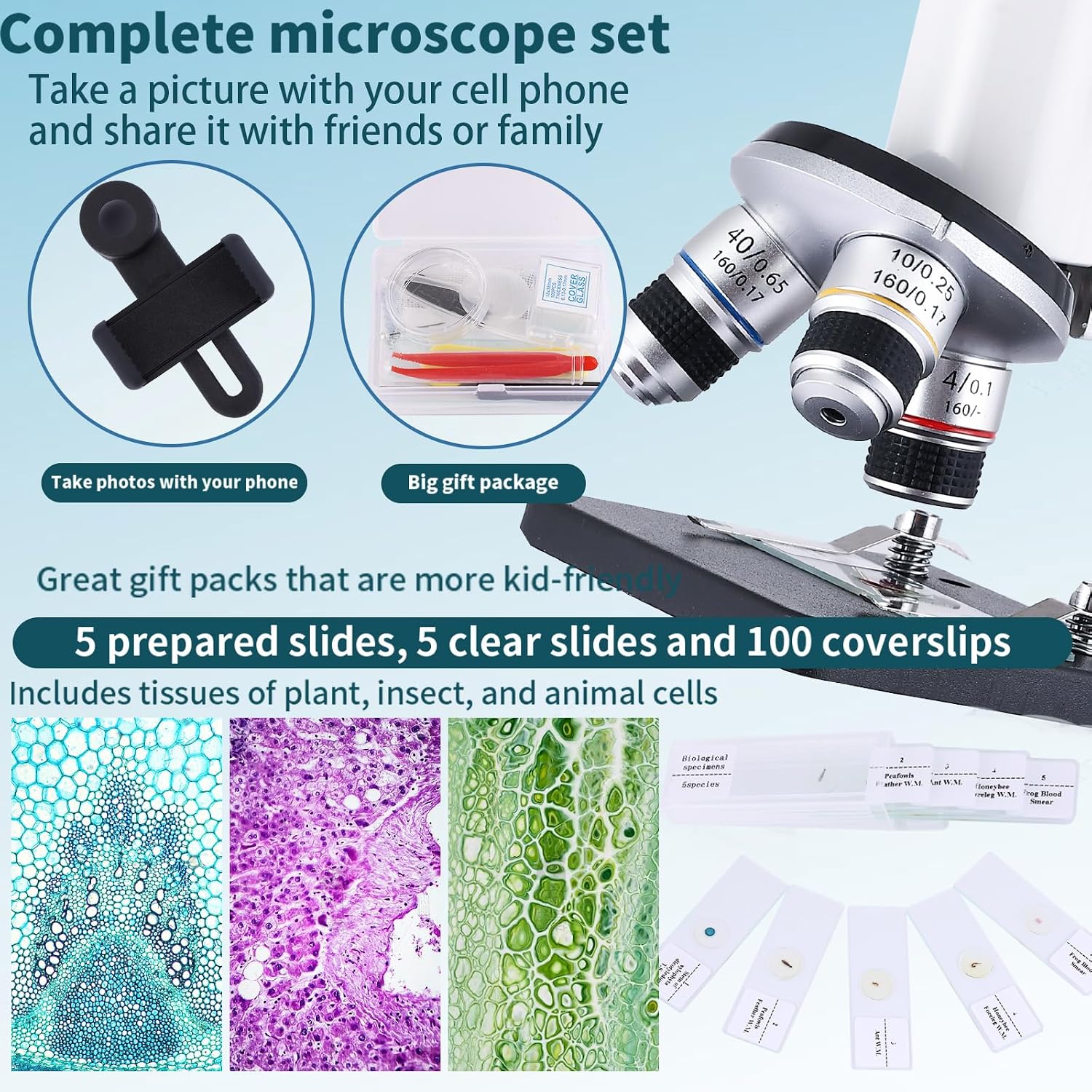 Microscope 40X-2500X Magnification with 4.3-inch Display, Wide-Angle 10X and 25X eyepieces, and Built-in 5-megapixel