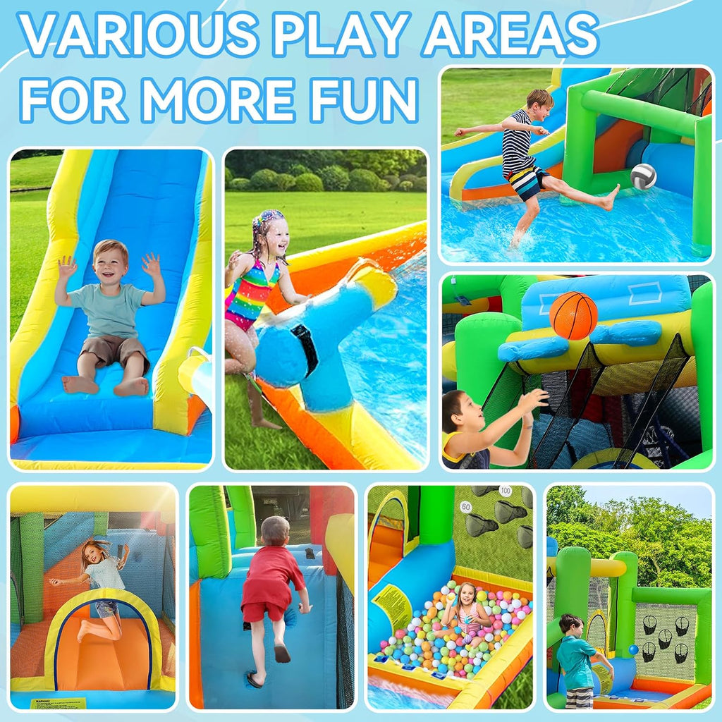 Inflatable Bounce House Water Slide, Bounce House for Kids Indoor Outdoor Bouncy House with 550W Blower, Bounce