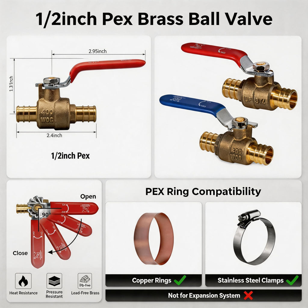 VANCOCO PEX B Ball Valve 1/2", Blue, 2-Pack