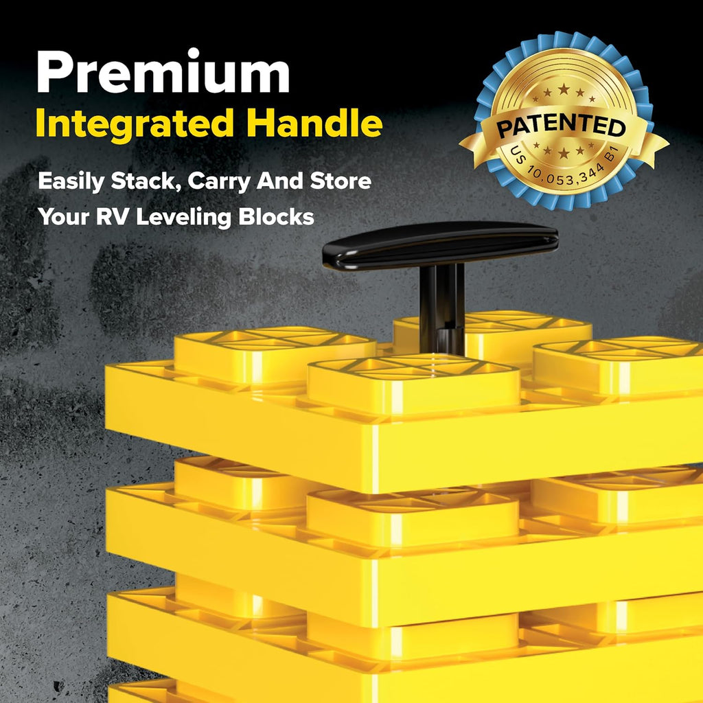 FasTen RV Leveling Blocks - Features Interlocking Design for Customizable Height - Carrying Handle Twists to Secure