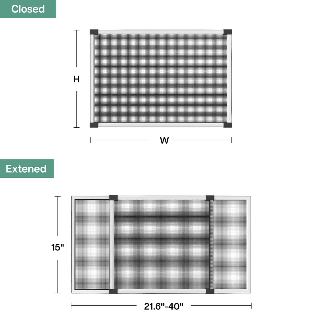 Expandable Window Screen, 15" H x 21.6" - 40" W, 4 Pack