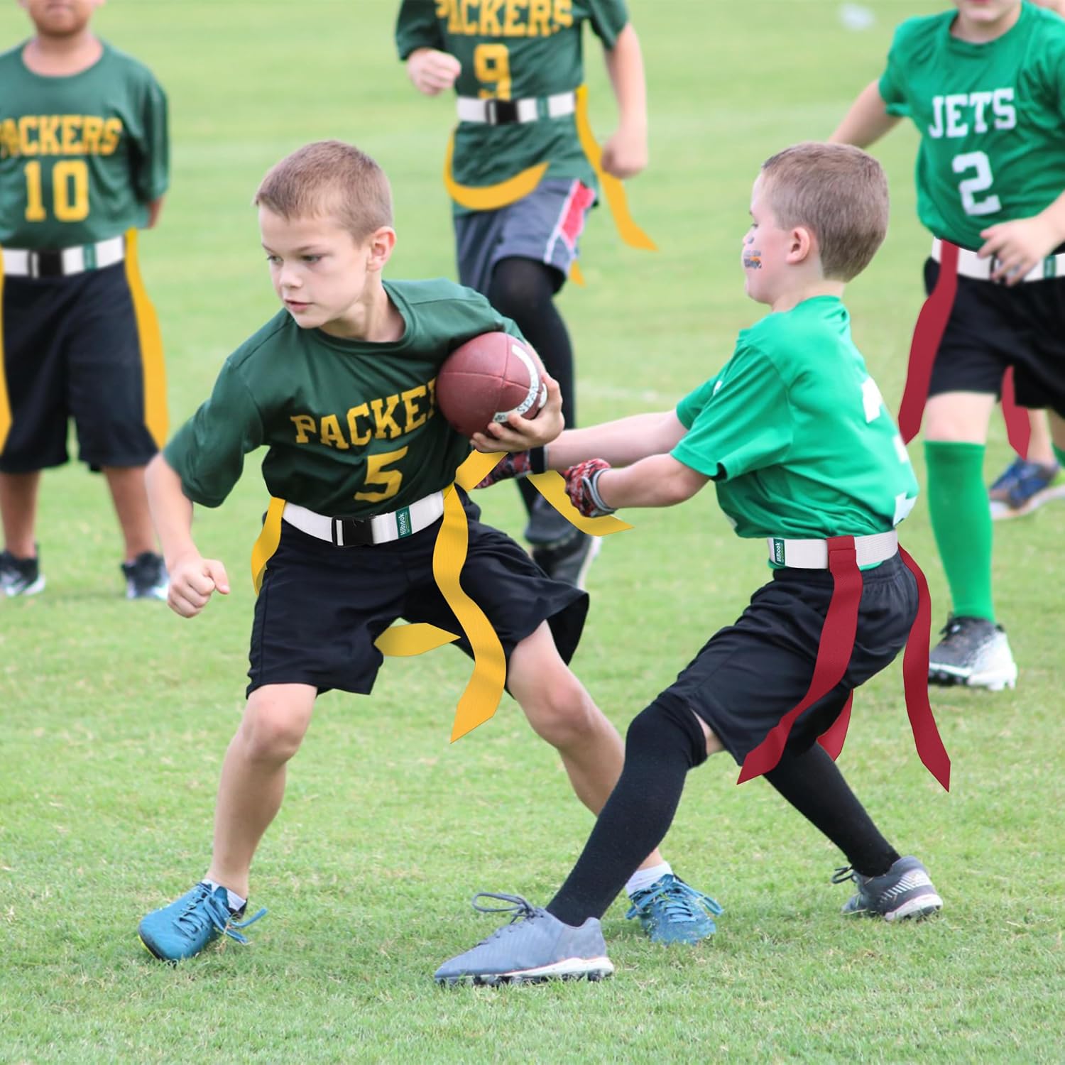 White Flag Football Belts with 42 Flags For Kids, Youth & Adult | One Size Fits All, Quick-Release Buckle, Elastic