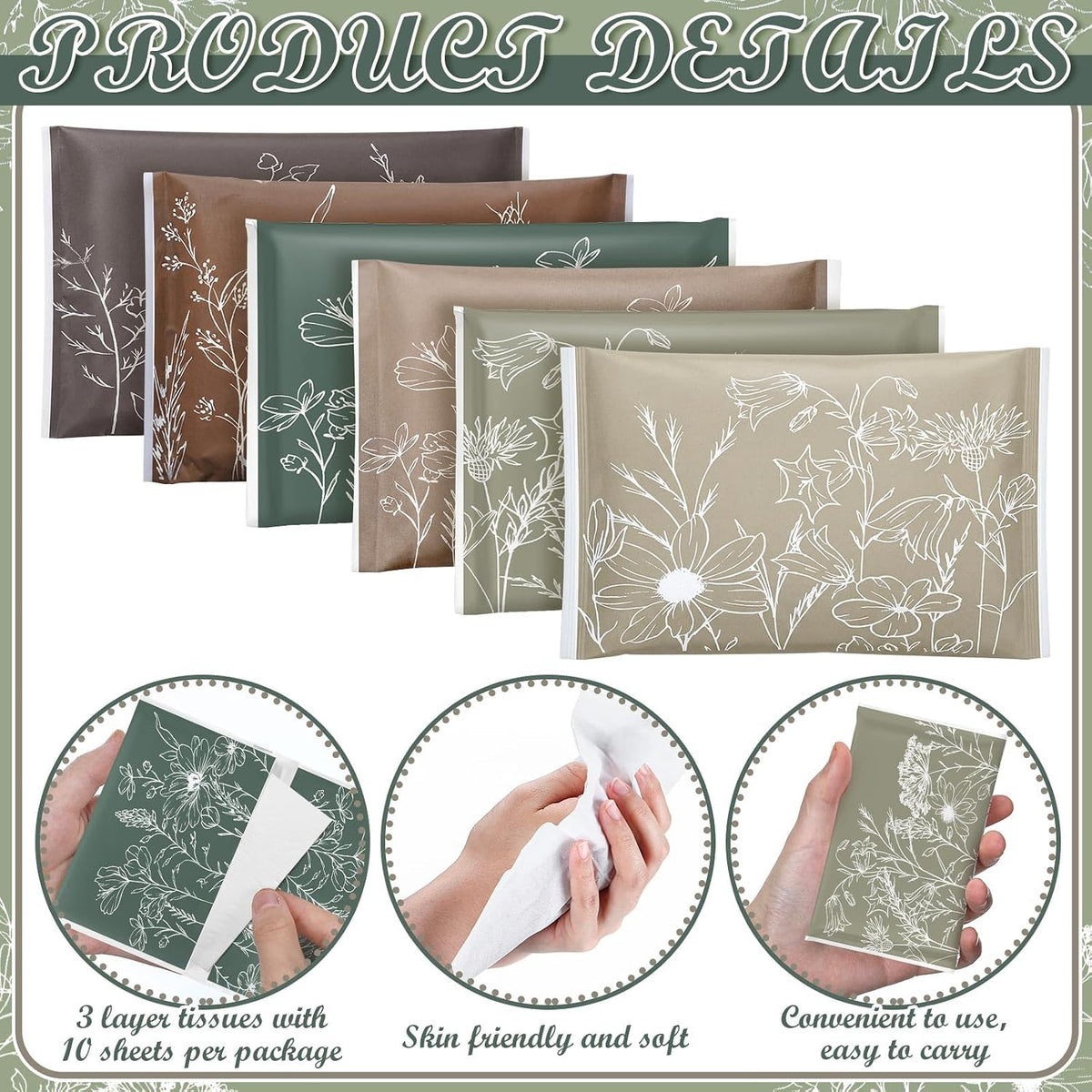 100 Pcs Earth Tones Pocket Tissues Individual 3 Ply for Travel