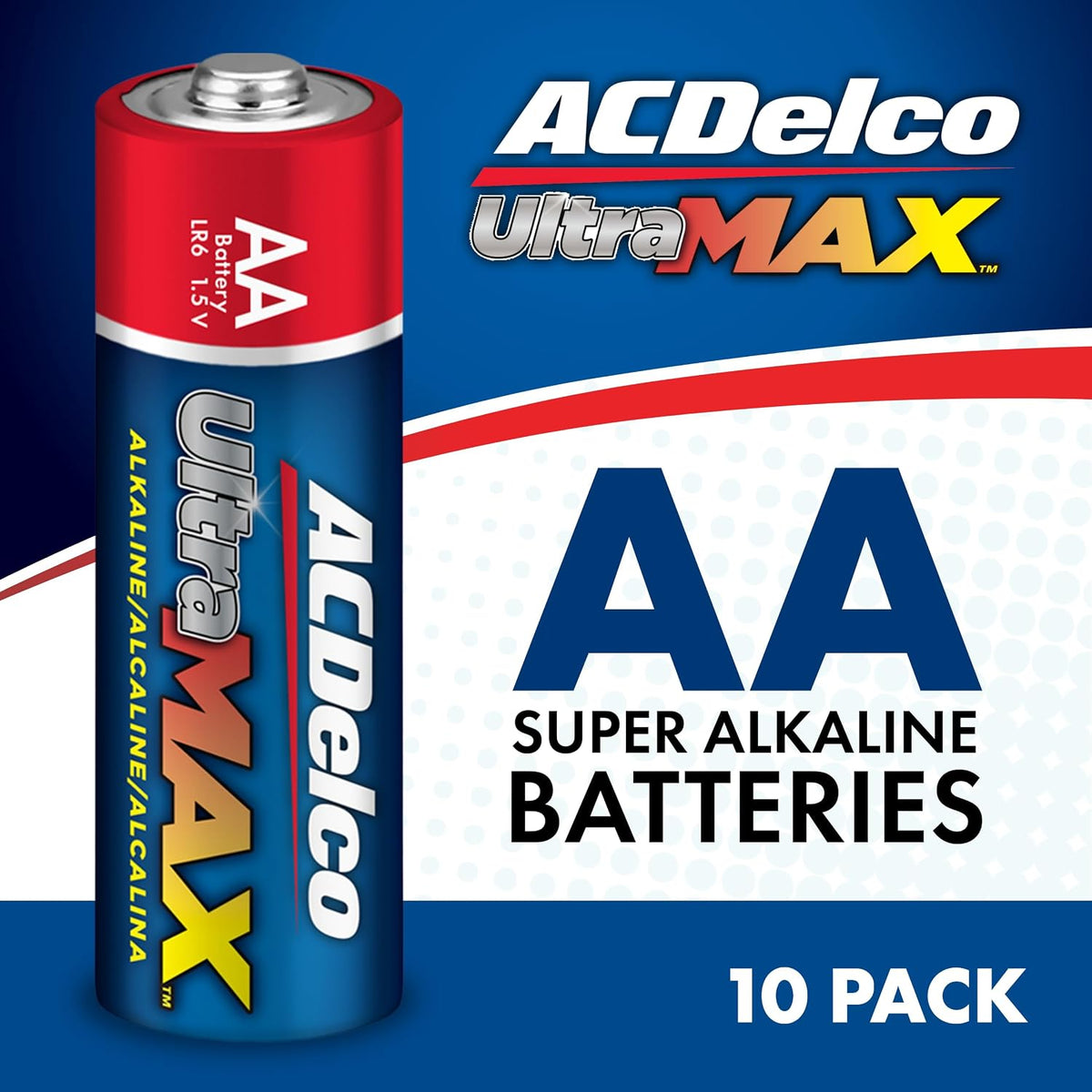 ACDelco UltraMAX 10-Count Double AA Batteries, Alkaline Battery with Advanced Technology for Home and Office, 10-Year
