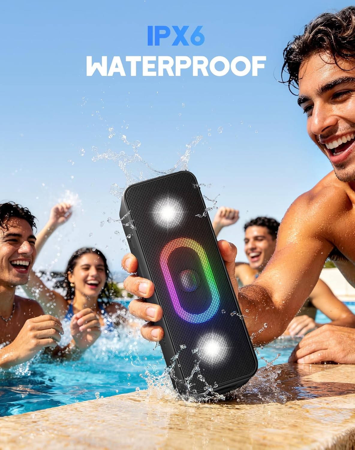Bluetooth Speaker, Wireless Portable Outdoor Speakers, Bold Sound and Ambient Light, IPX6 Waterproof, 24H Playtime