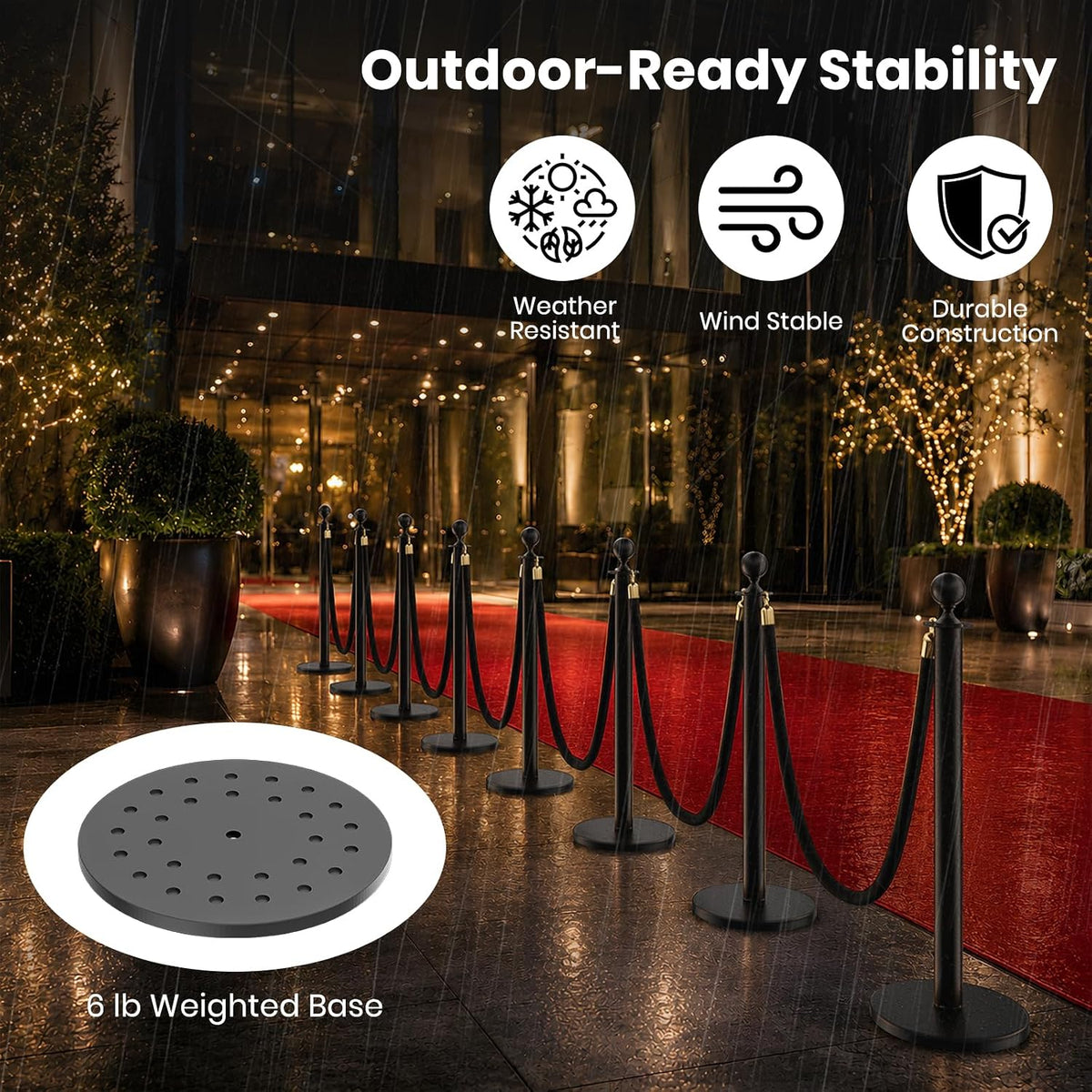6 Pack Crowd Control Stanchions with Velvet Ropes Black