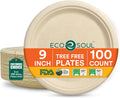 9 Inch Disposable Bagasse Paper Plates (100 Pack, Round)