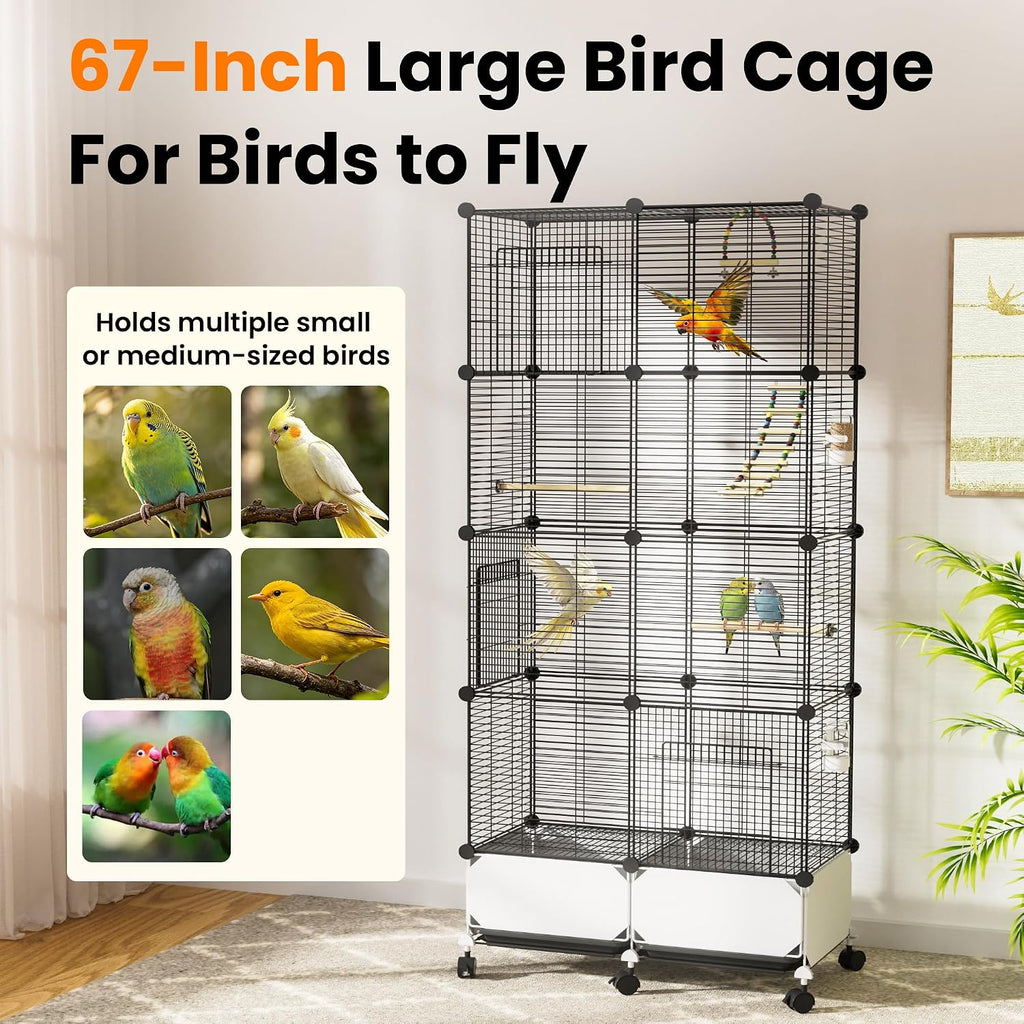 67 in Extra Large Bird Cage, Thickened Encrypted Metal Parakeet Cage